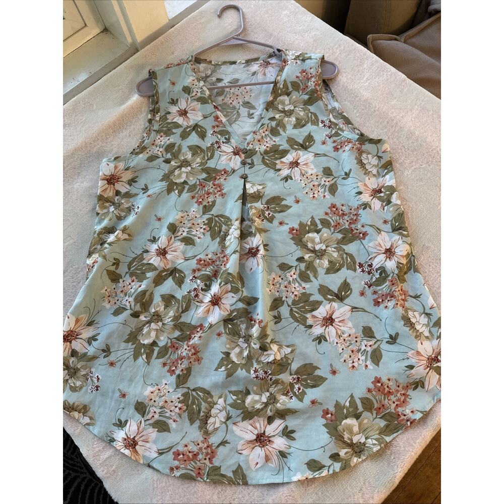 Women’s Size XL Mint Green Floral Dogwood Blossom Sleeveless Blouse Unbranded